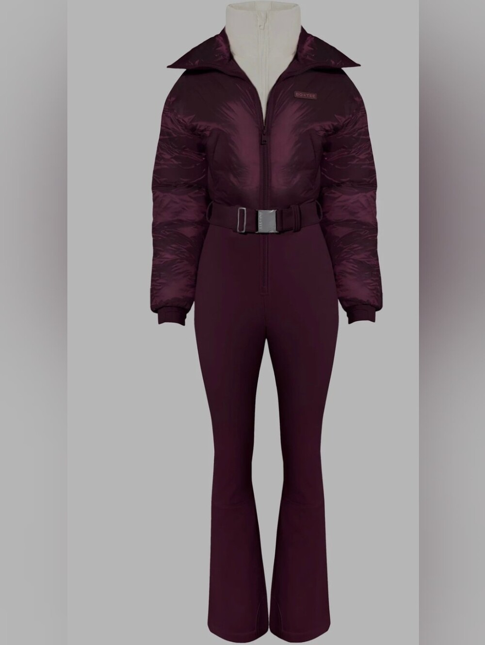 #20 Oh Polly Waterproof Belted Layered Ski Suit in Burgundy M